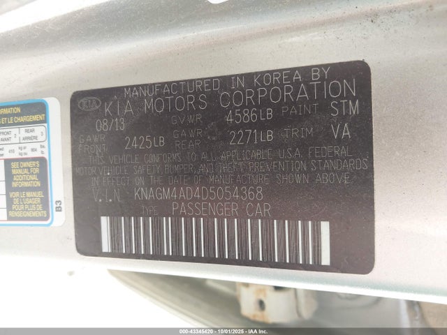 Aukcja sprzedaży 2013 Kia Optima Hybrid Lx, vin: KNAGM4AD4D5054368, numer aukcji: 43345420