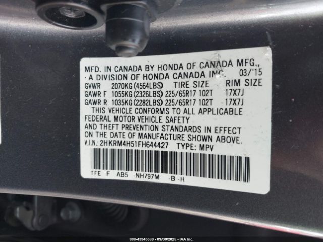 2015 HONDA CR-V 2HKRM4H51FH644427 Photo 8