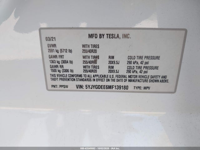 2021 TESLA MODEL Y 5YJYGDEE6MF139180 Photo 8