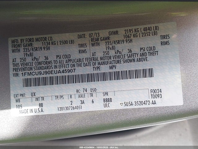 Ford 2014 2014 1FMCU9J90EUA45907 Image 9