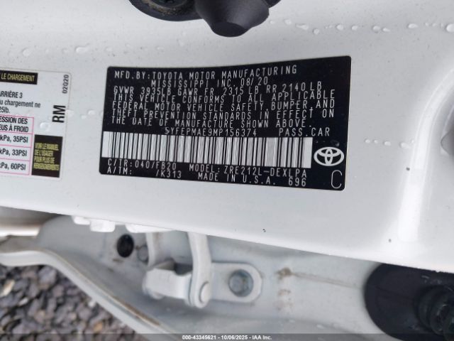 2021 TOYOTA COROLLA 5YFEPMAE9MP156374 Photo 8