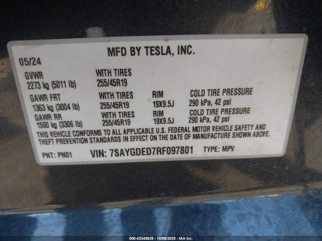 2024 TESLA MODEL Y 7SAYGDED7RF097801 Photo 8
