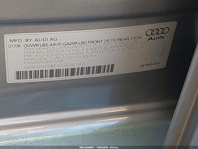2007 AUDI A4 WAUDH78E47A041431 Photo 8