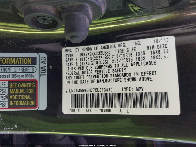 Honda k24z7 2014 5J6RM3H37EL013470 Image 9