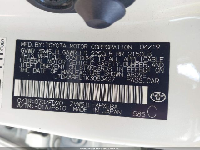 2019 TOYOTA PRIUS JTDKARFU1K3083427 Photo 8