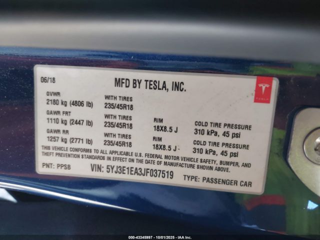 2018 TESLA MODEL 3 5YJ3E1EA3JF037519 Photo 8