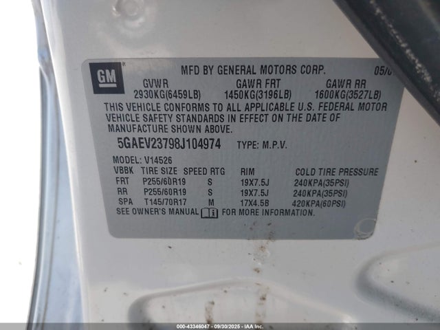 Продажа на аукционе авто 2008 Buick Enclave Cxl, vin: 5GAEV23798J104974, номер лота: 43346047