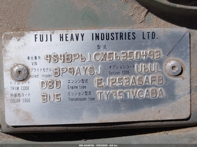 Продажа на аукционе авто 2005 Subaru Outback 2.5i, vin: 4S4BP61CX56350493, номер лота: 43346106