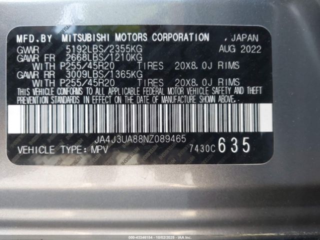 2022 MITSUBISHI OUTLANDER JA4J3UA88NZ089465 Photo 8