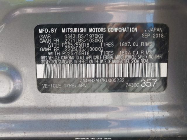 2019 MITSUBISHI OUTLANDER SPORT JA4AR3AU7KU005232 Photo 8