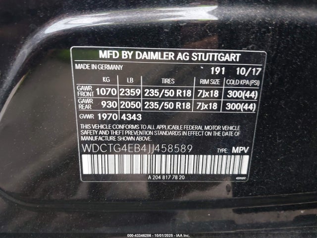 Mercedes-Benz m270 2018 WDCTG4EB4JJ458589 Image 9