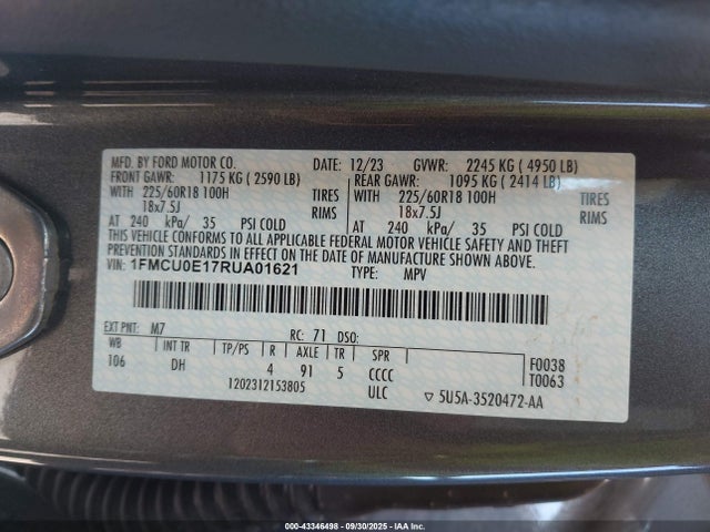 Ford dura pfi atk 2024 1FMCU0E17RUA01621 Image 9