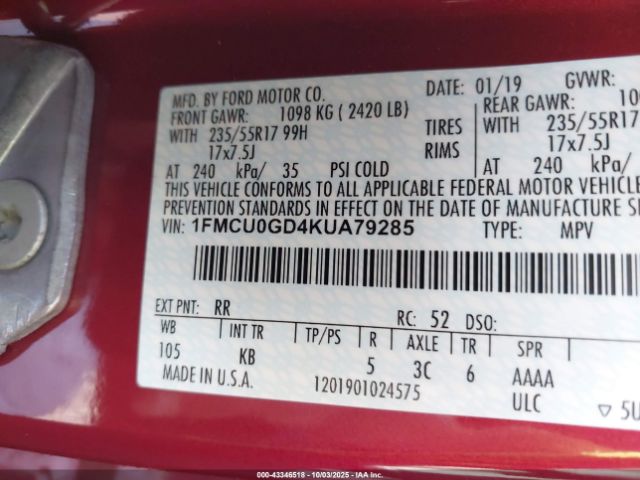 2019 FORD ESCAPE 1FMCU0GD4KUA79285 Photo 8