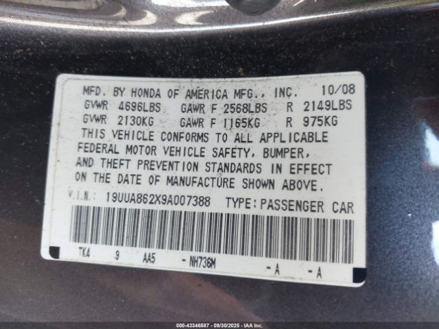 2009 ACURA TL 19UUA862X9A007388 Photo 8