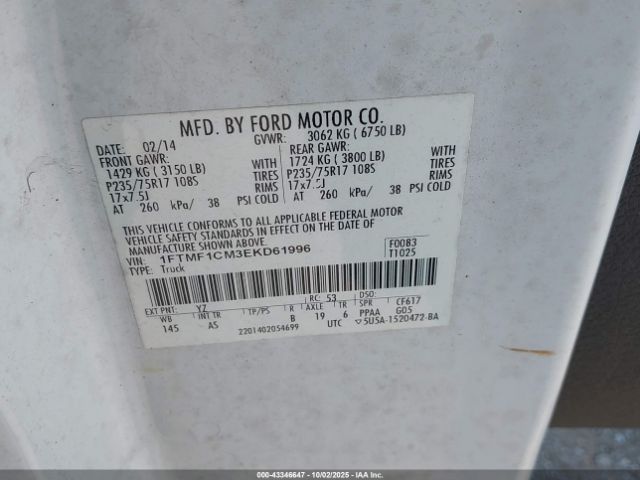 2014 FORD F-150 1FTMF1CM3EKD61996 Photo 8