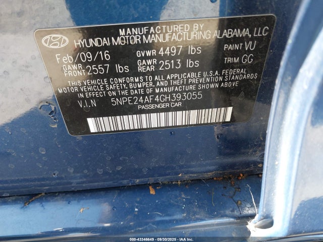 Hyundai Sonata 2016 5NPE24AF4GH393055 Image 9