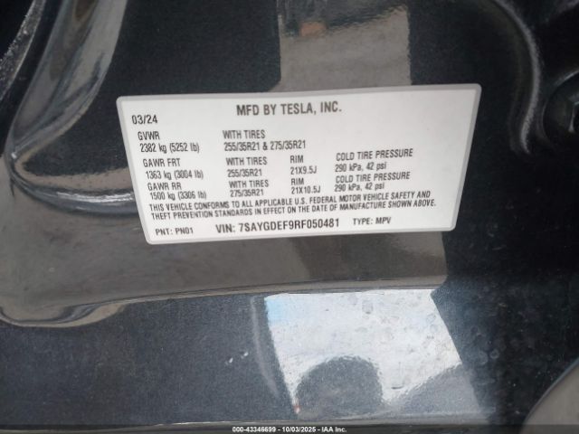 2024 TESLA MODEL Y 7SAYGDEF9RF050481 Photo 8