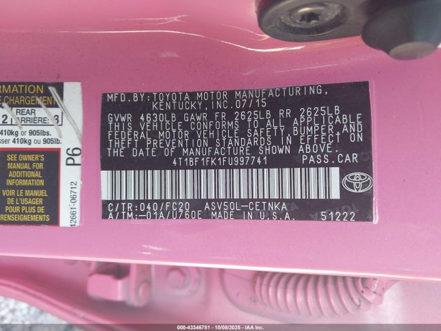 Toyota CAMRY LE 2015 4T1BF1FK1FU997741 Image 9
