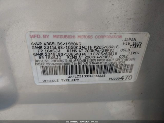 2003 MITSUBISHI OUTLANDER JA4LZ31G03U093335 Photo 8