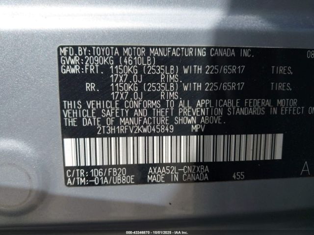 2019 TOYOTA RAV4 2T3H1RFV2KW045849 Photo 8