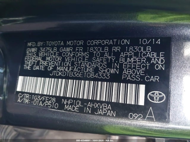 Toyota 1nz-fxe+1lm 2014 JTDKDTB36E1084333 Image 9