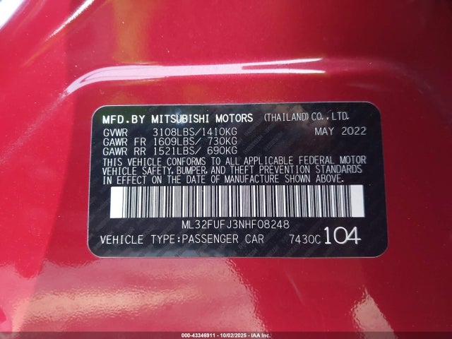 2022 MITSUBISHI MIRAGE G4 ML32FUFJ3NHF08248 Photo 8