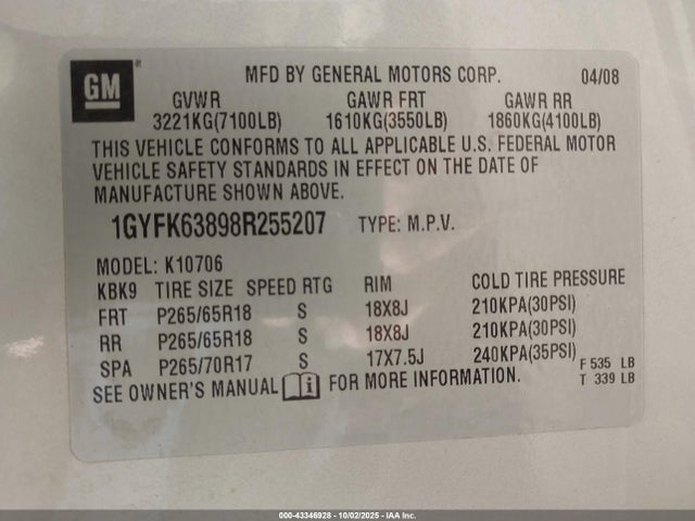 2008 CADILLAC ESCALADE 1GYFK63898R255207 Photo 8