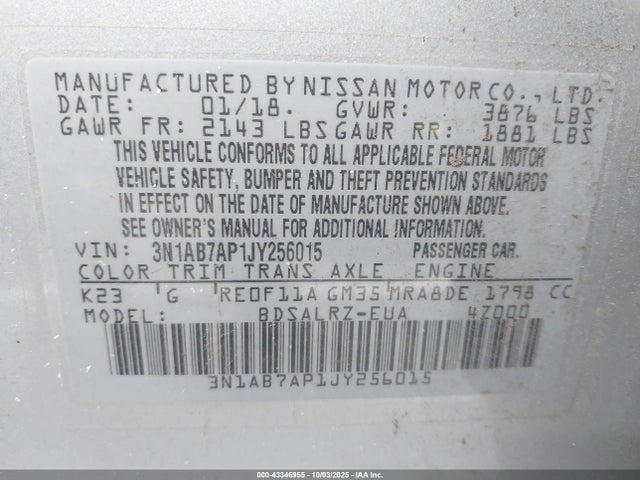 Nissan Sentra 2018 3N1AB7AP1JY256015 Image 9