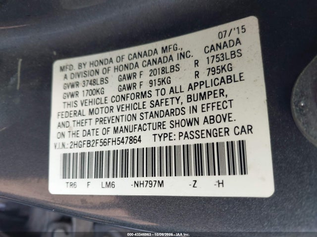 Honda r18z1 2015 2HGFB2F56FH547864 Image 9