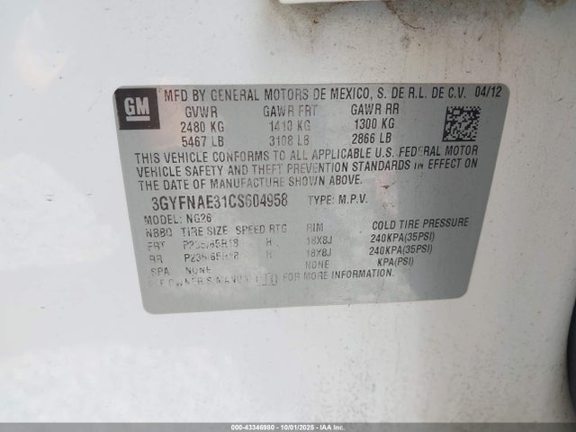 2012 CADILLAC SRX 3GYFNAE31CS604958 Photo 8