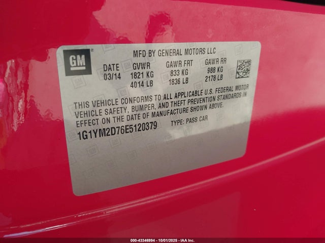 2014 CHEVROLET CORVETTE STINGRAY 1G1YM2D76E5120379 Photo 8