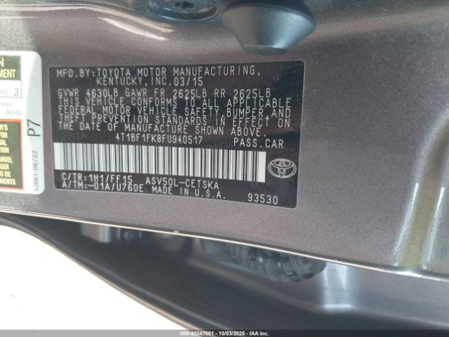 2015 TOYOTA CAMRY 4T1BF1FK8FU940517 Photo 8