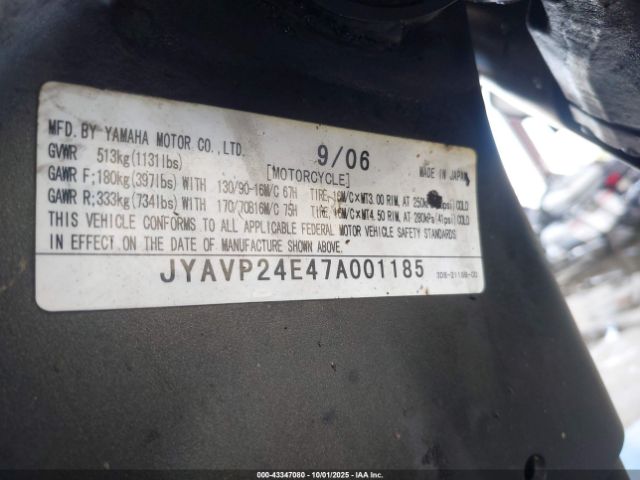 2007 YAMAHA XVS1300 JYAVP24E47A001185 Photo 9