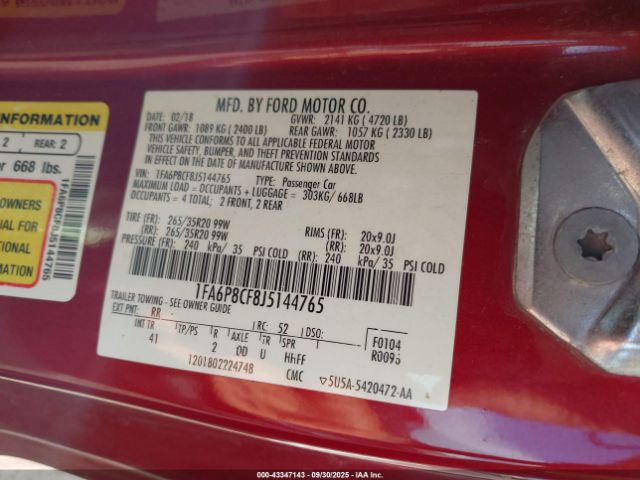 2018 FORD MUSTANG 1FA6P8CF8J5144765 Photo 8