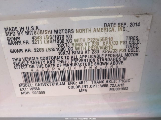 Aukcja sprzedaży 2015 Mitsubishi Outlander Sport Se, vin: 4A4AP4AUXFE009866, numer aukcji: 43347244