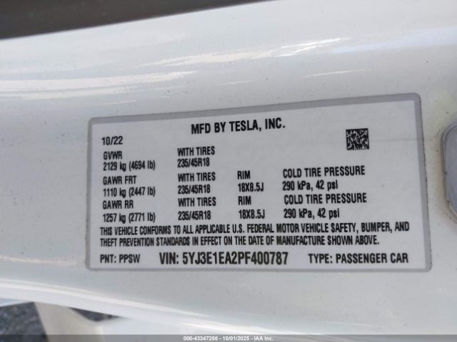 2023 TESLA MODEL 3 5YJ3E1EA2PF400787 Photo 8