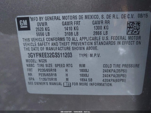 2016 CADILLAC SRX 3GYFNEE32GS511203 Photo 8