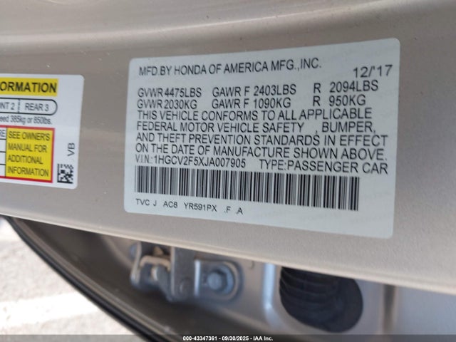 1HGCV2F5XJA007905 Honda Accord Ex-l 2.0t