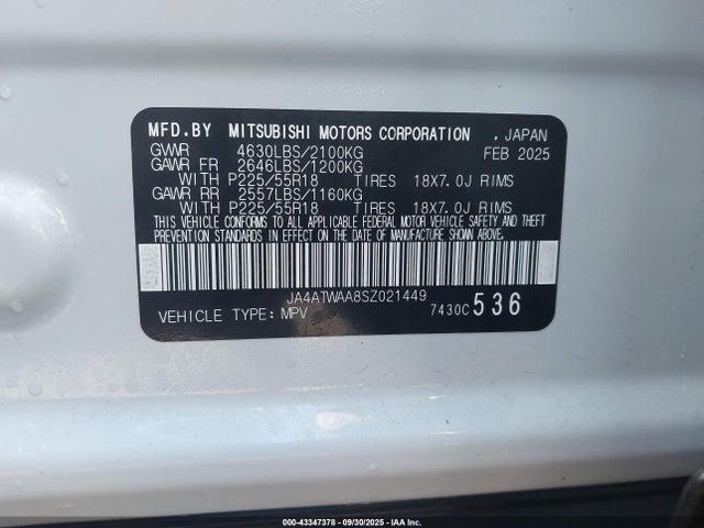 Mitsubishi tc/ic mivec 2025 JA4ATWAA8SZ021449 Image 9