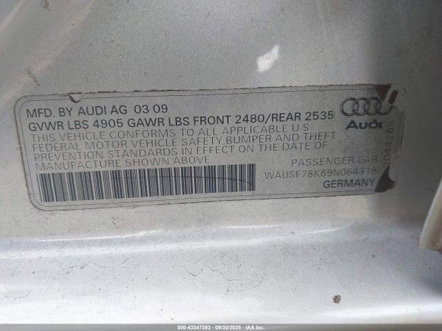 2009 AUDI A4 WAUSF78K69N064319 Photo 8