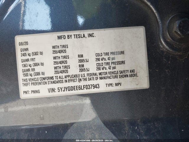 2020 TESLA MODEL Y 5YJYGDEE6LF037943 Photo 8