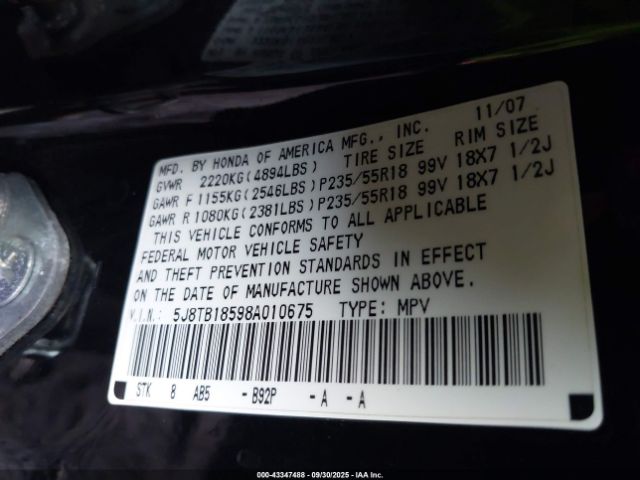 2008 ACURA RDX 5J8TB18598A010675 Photo 8