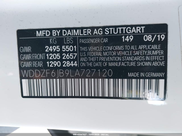 2020 Mercedes-benz E 450 4matic მანქანა იყიდება აუქციონზე, vin: WDDZF6JB9LA727120, აუქციონის ნომერი: 43347527