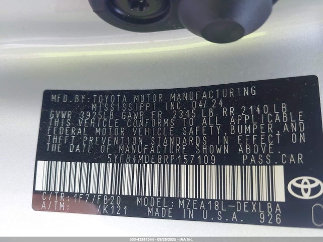 5YFB4MDE8RP157109 Toyota COROLLA LE