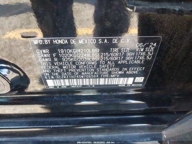 Продажа на аукционе авто 2025 Honda Hr-v 2wd Ex-l, vin: 3CZRZ1H74SM706564, номер лота: 43347553