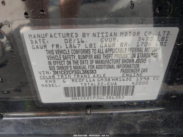 Nissan Versa Note S (sr)/s Plus/sl/sr/sv 2016 3N1CE2CP3GL386383 Image 9