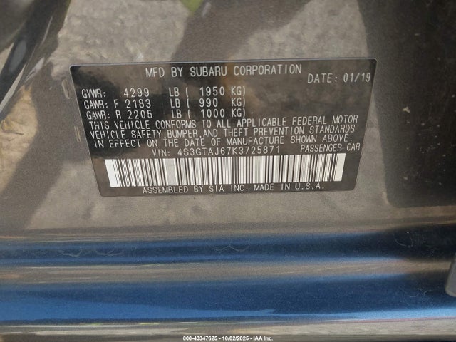 Subaru Impreza 2019 4S3GTAJ67K3725871 Image 9
