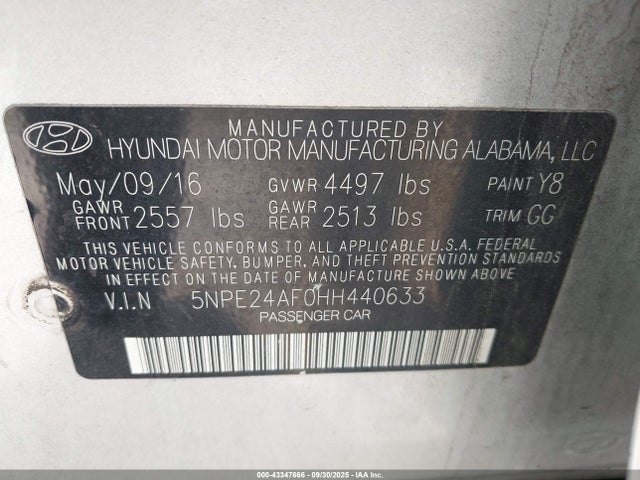 5NPE24AF0HH440633 Hyundai Sonata