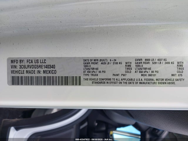 3C6LRVDG5RE140340 RAM Promaster 2500 Tradesman High Roof 159 Wb W/pass Seat
