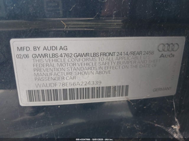 2006 AUDI A4 WAUDF78E56A224339 Photo 8